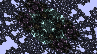 Burning Ship embedded Julia set at -9.4101120232799468189298577186e-02 + -1.11396038194868568812056192117e+00 i @ 2.2737367544323206e-13