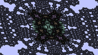Burning Ship embedded Julia set at -9.4103259133753762163539307879e-02 + -1.1139593583795730266002529877e+00 i @ 1.8189894035458565e-12